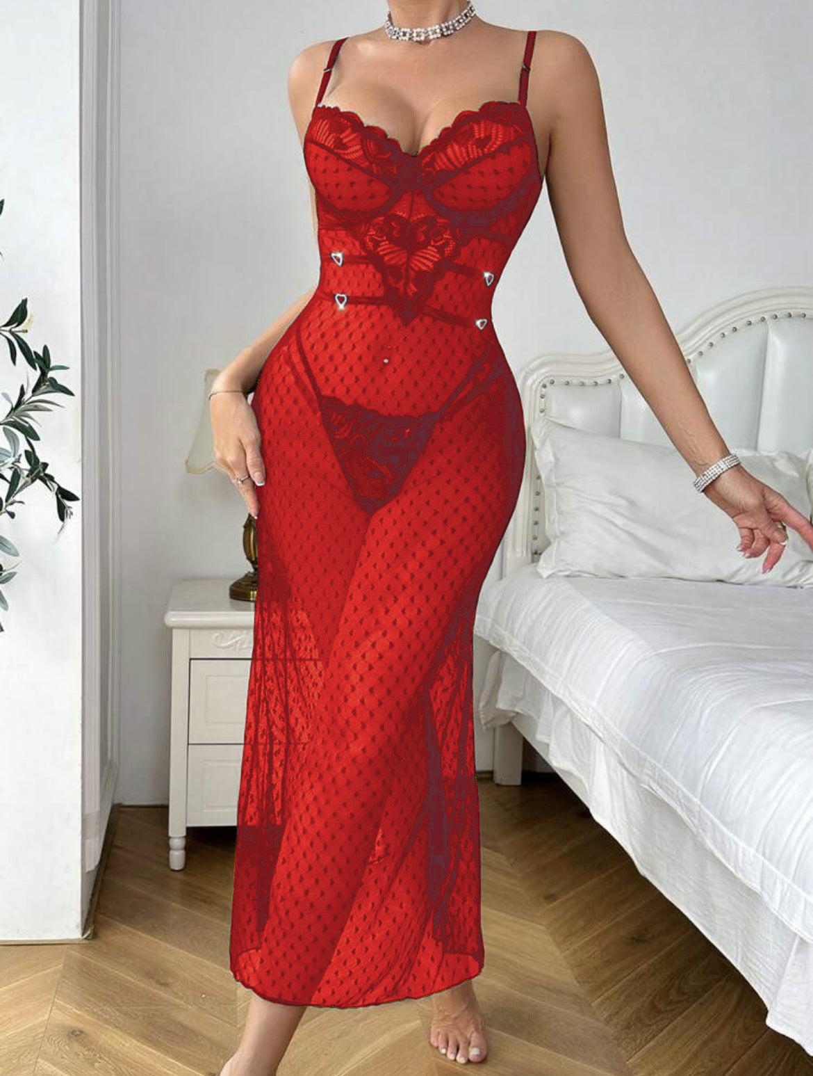 Sexy and Alluring Lace Sheer Fitted Lingerie with Butt-lifting Bodysuit Two-piece Set